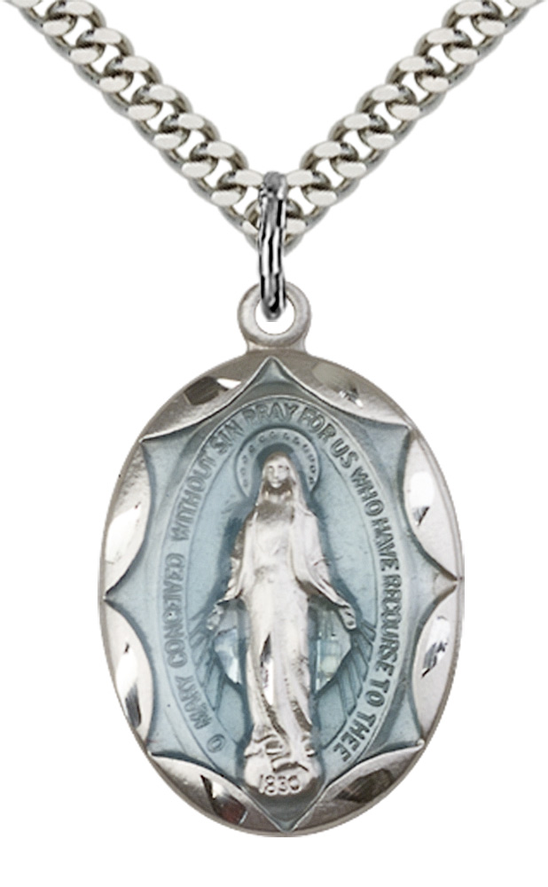 Our Lady of Miraculous Medal Pendant For Men .925 Sterling Silver