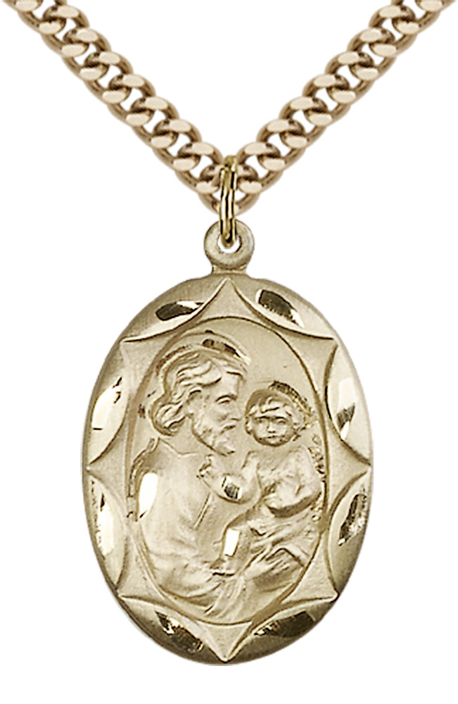 Saint Joseph Medal For Men Gold Filled Necklace On 24" Chain 30 Day