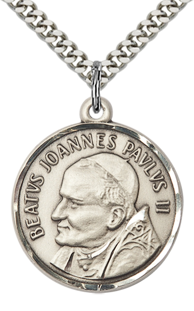 Pope John Paul Ii Medal For Men - .925 Sterling Silver Necklace On 24 ...