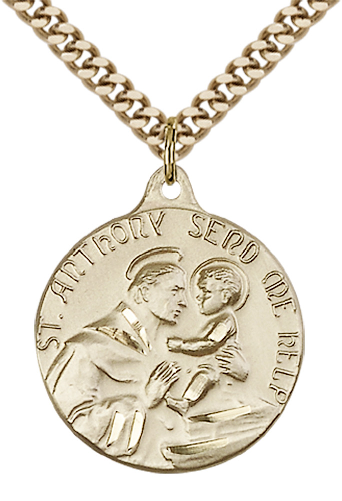 Saint Anthony Medal For Men Gold Filled Necklace On 24" Chain 30