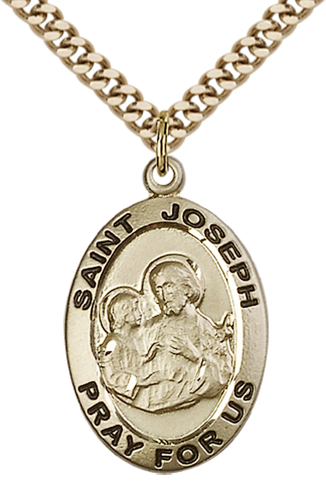 Saint Joseph Medal For Men Gold Filled Necklace On 24" Chain 30 Day